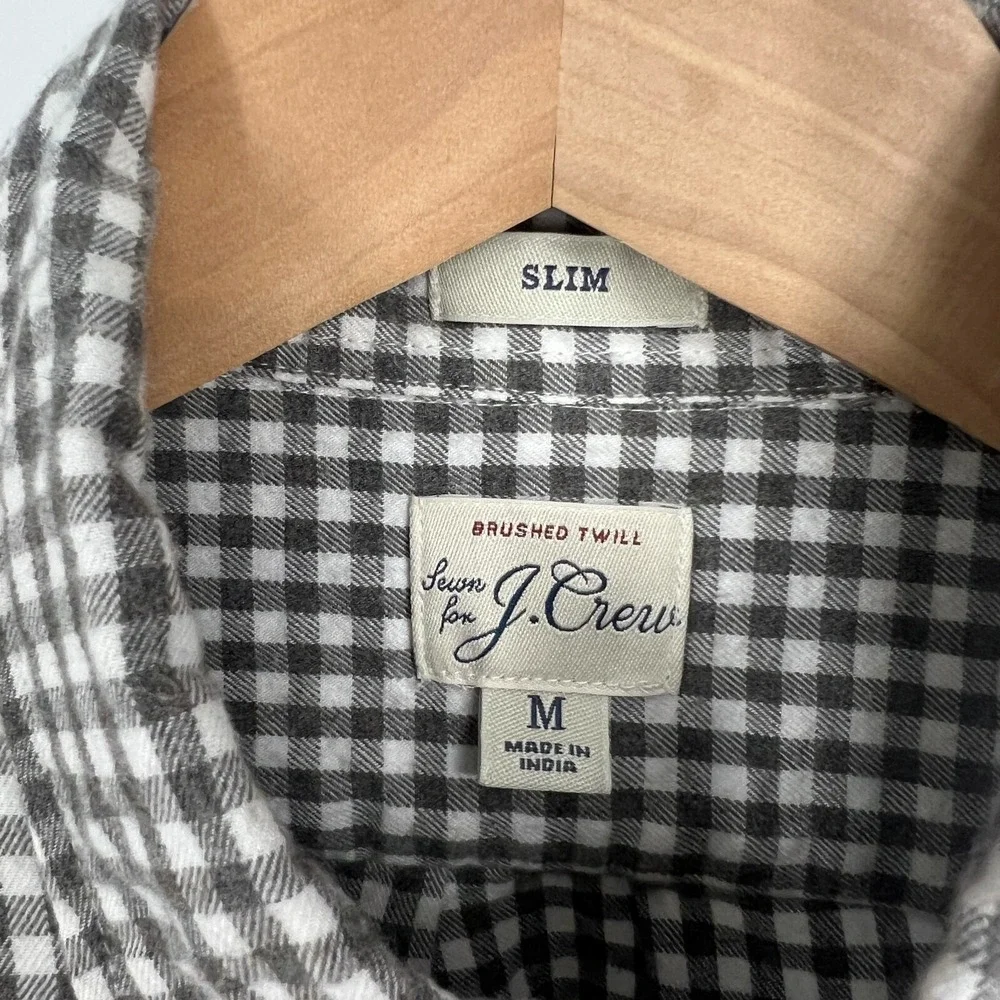 J.Crew Brushed‎ Twill Slim Fit Button Down LS Shirt Mens Size M Gray White Check